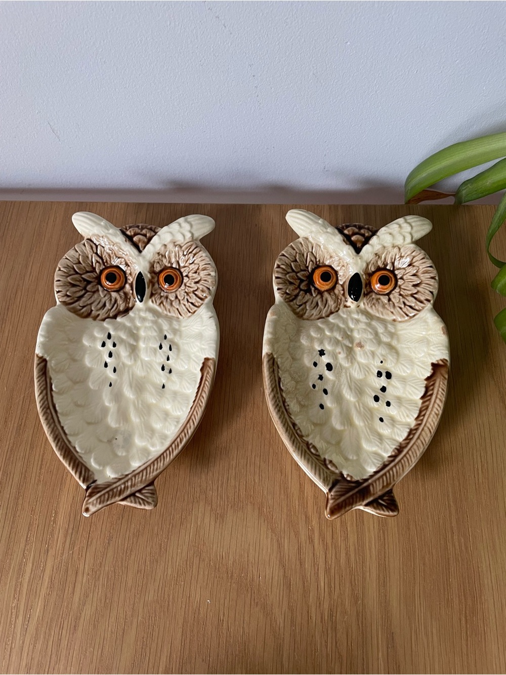Vintage MCM Enesco Ceramic Owl Trinket Dishes Spoon Teabag Rests Japan